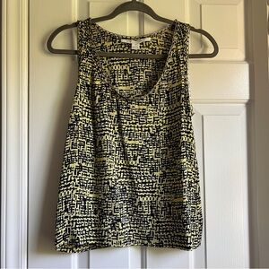 Diane Von Furstenberg Black & Yellow Silk Tank Top W/ Chain Neckline
